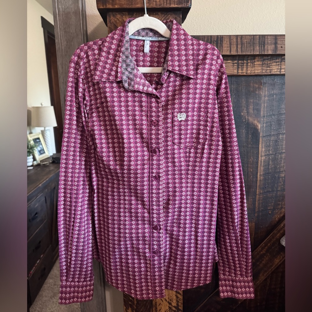 Cinch Diamond Maroon Button Up Shirt, Womens XS NWOT